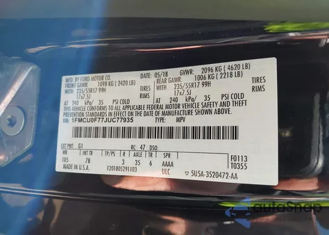 2018 Ford Escape S from USA, damaged, VIN 1FMCU0F77JUC77935